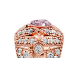 Rose gold Fancy Pink Heart Cut Brilliant Halo Pave Diamond Milgrain Ring_5