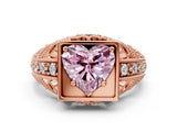 Rose gold Fancy Pink Heart Cut Brilliant Milgrain Filigree Diamond Ring with Square Prong Setting