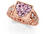 Rose gold Fancy Pink Heart Cut Brilliant Milgrain Filigree Diamond Ring with Square Prong Setting_1