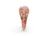 Rose gold Fancy Pink Heart Cut Brilliant Milgrain Filigree Diamond Ring with Square Prong Setting_2