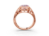 Rose gold Fancy Pink Heart Cut Brilliant Milgrain Filigree Diamond Ring with Square Prong Setting_3