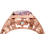 Rose gold Fancy Pink Heart Cut Brilliant Milgrain Filigree Diamond Ring with Square Prong Setting_4