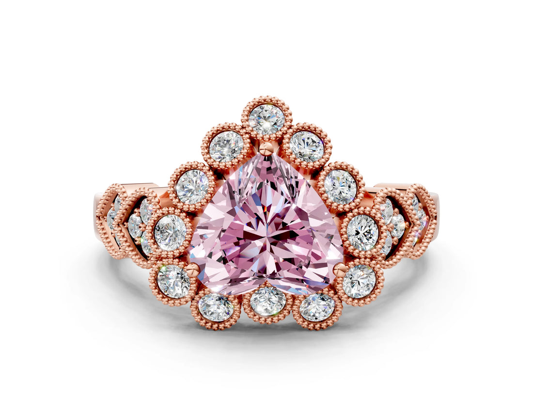 Rose gold Fancy Pink Heart Cut Brilliant Milgrain Pave Heart Band Solitaire Ring