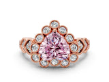 Rose gold Fancy Pink Heart Cut Brilliant Milgrain Pave Heart Band Solitaire Ring