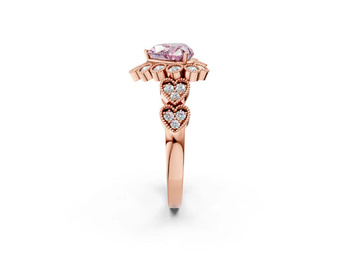 Rose gold Fancy Pink Heart Cut Brilliant Milgrain Pave Heart Band Solitaire Ring_2