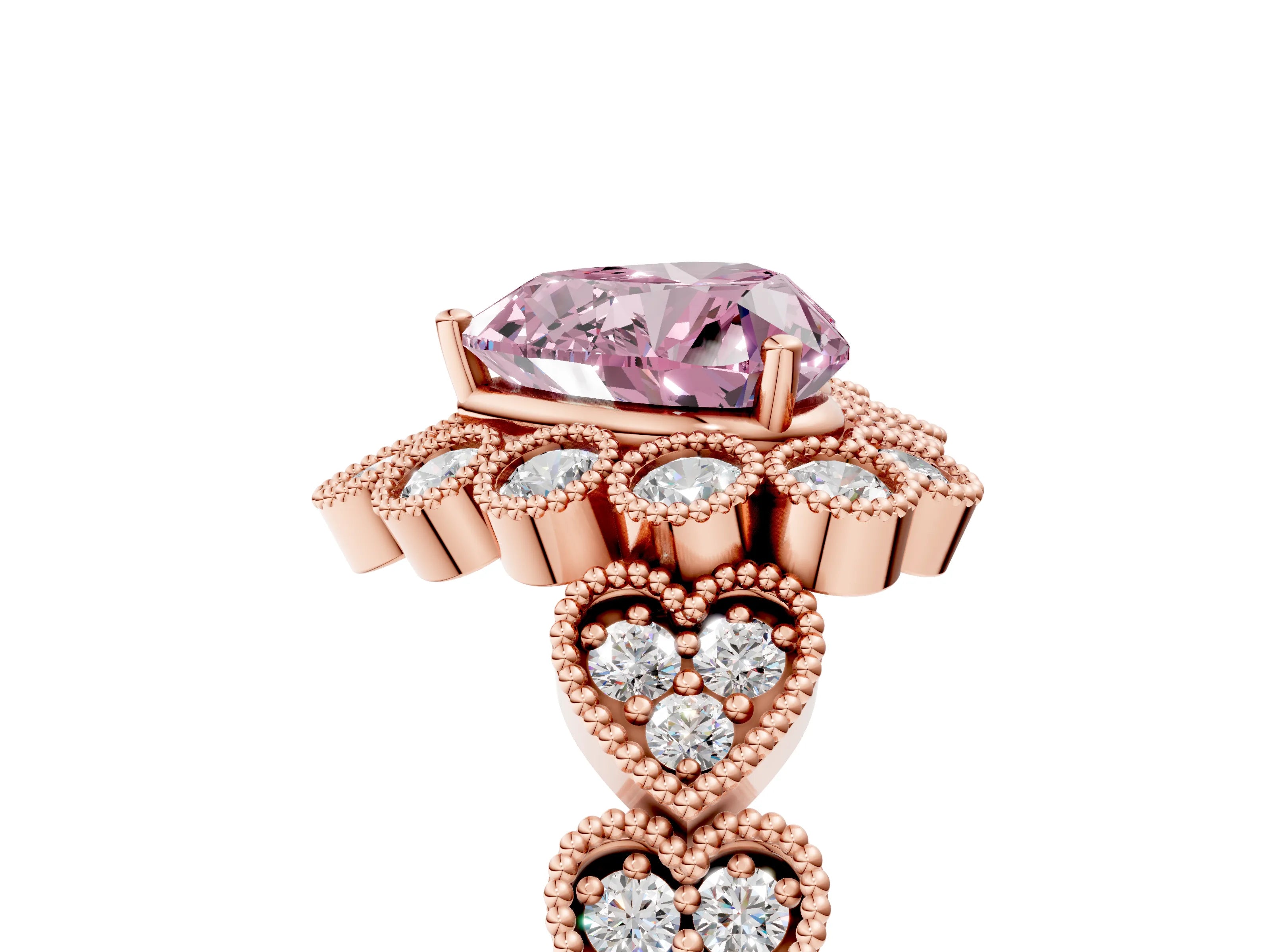 Rose gold Fancy Pink Heart Cut Brilliant Milgrain Pave Heart Band Solitaire Ring_5