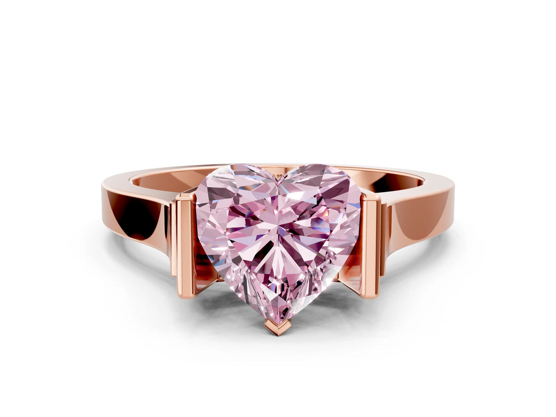 Rose gold Fancy Pink Heart Cut Brilliant Solitaire Diamond Ring with Channel Set Band and Bar Prong Setting