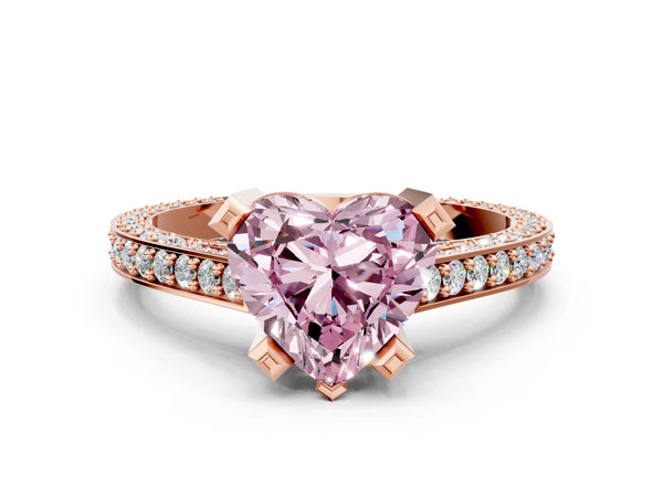 Rose gold Fancy Pink Heart Cut Brilliant Split Shank Pave Solitaire Ring with Four-Prong Setting