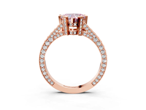 Rose gold Fancy Pink Heart Cut Brilliant Split Shank Pave Solitaire Ring with Four-Prong Setting