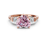 Rose gold Fancy Pink Heart Cut Brilliant Three-Stone Pave Band with Four-Prong Setting