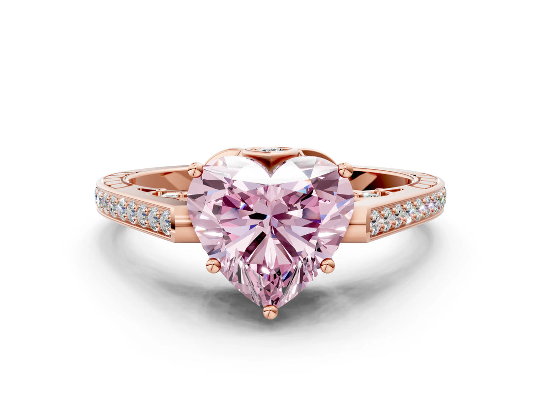Rose gold Fancy Pink Heart  Cut Cathedral Pave Diamond Engagement Ring with Six-Prong Setting_32