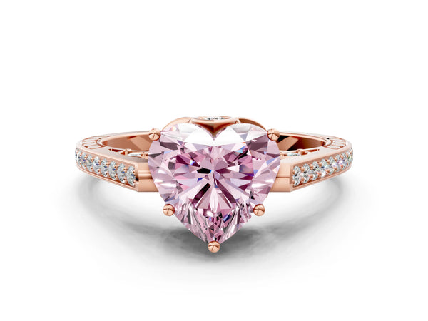 Rose Gold Heart-Shaped Cathedral Engagement Ring Setting for Fancy Pink Center with Pave Shoulders