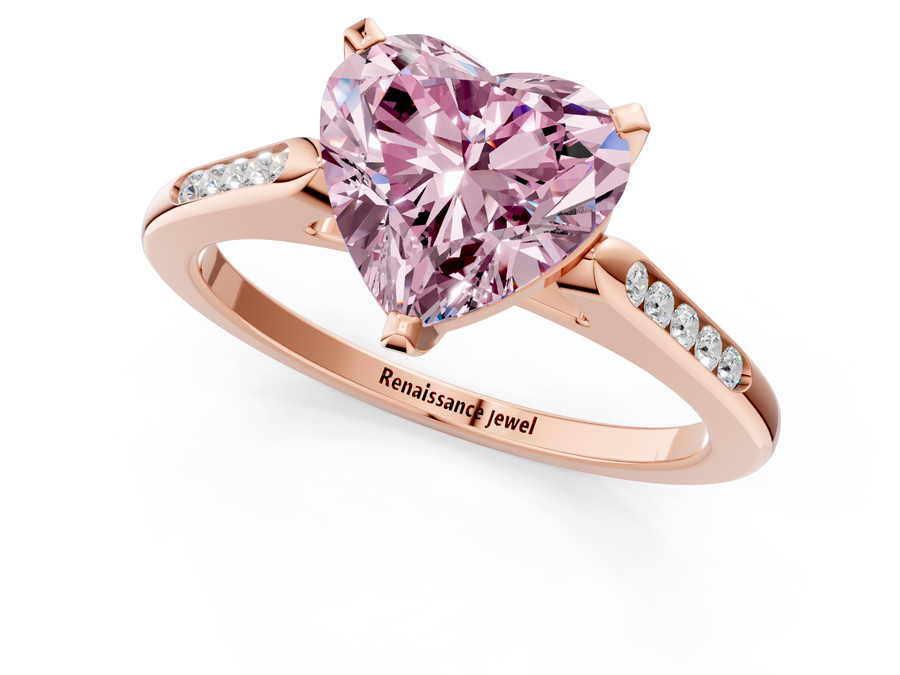 Rose gold Fancy Pink Heart  Cut Channel Set Solitaire Engagement Ring with Four-Prong Setting