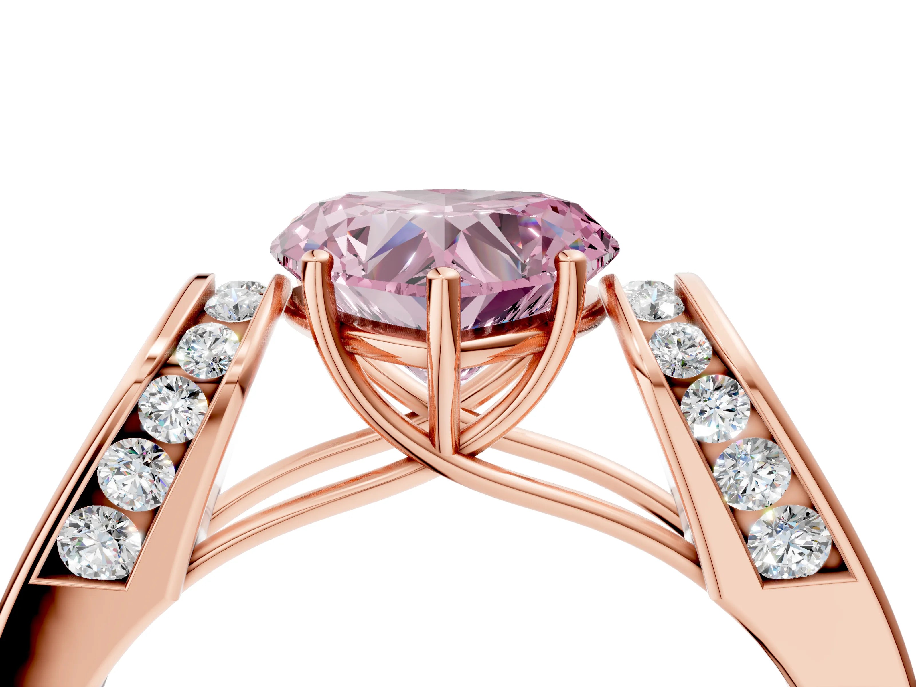Rose gold Fancy Pink Heart Cut Cut Diamond Channel Set Solitaire Ring with Four-Prong Setting_4