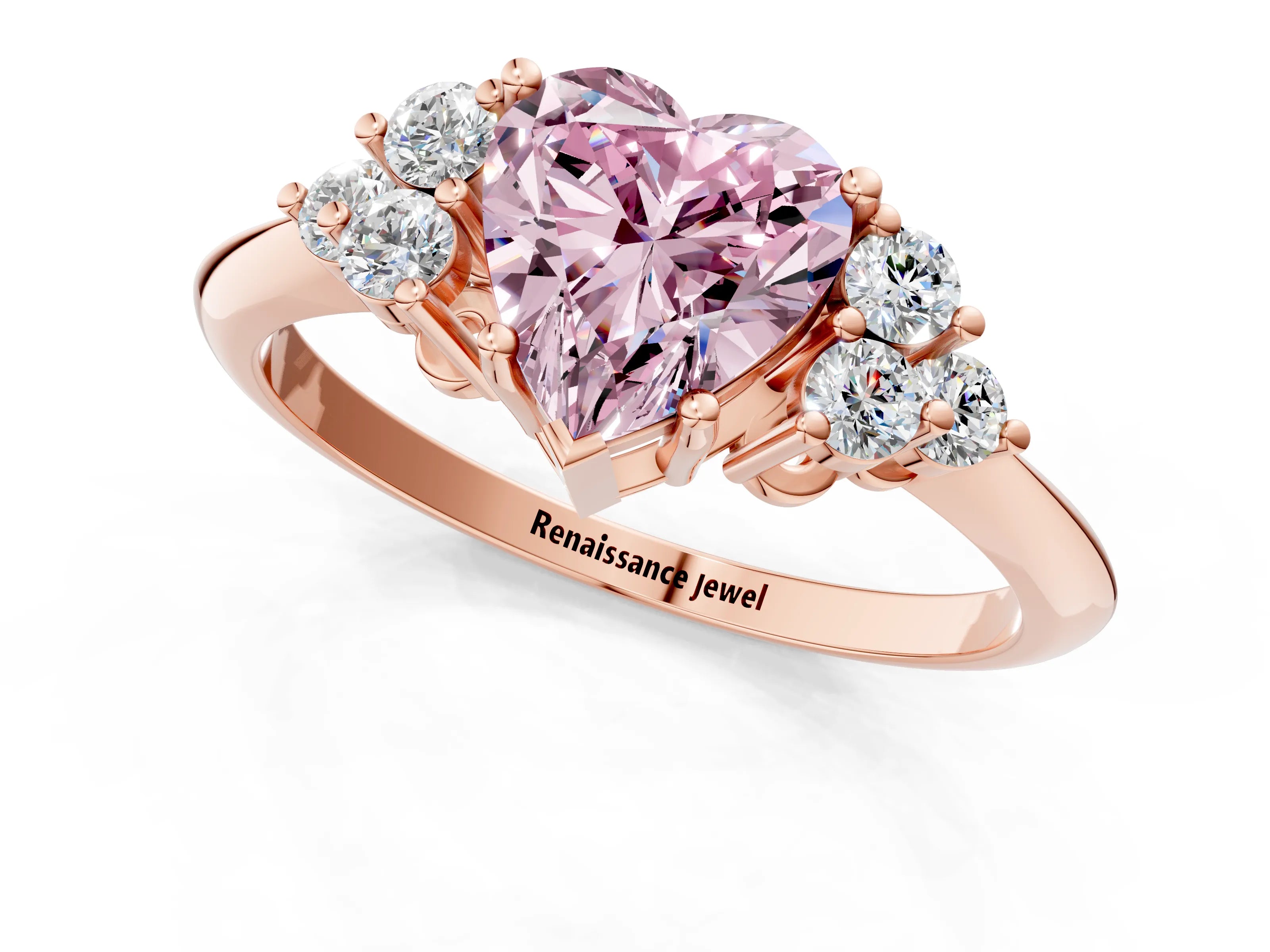 Rose gold Fancy Pink Heart Cut Cut Diamond Cluster Ring with Solitaire Band and Four-Prong Setting_13