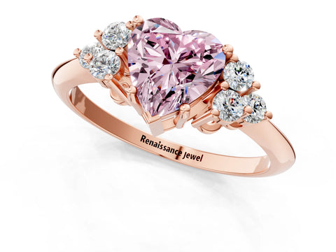 Rose gold Fancy Pink Heart Cut Cut Diamond Cluster Ring with Solitaire Band and Four-Prong Setting_13