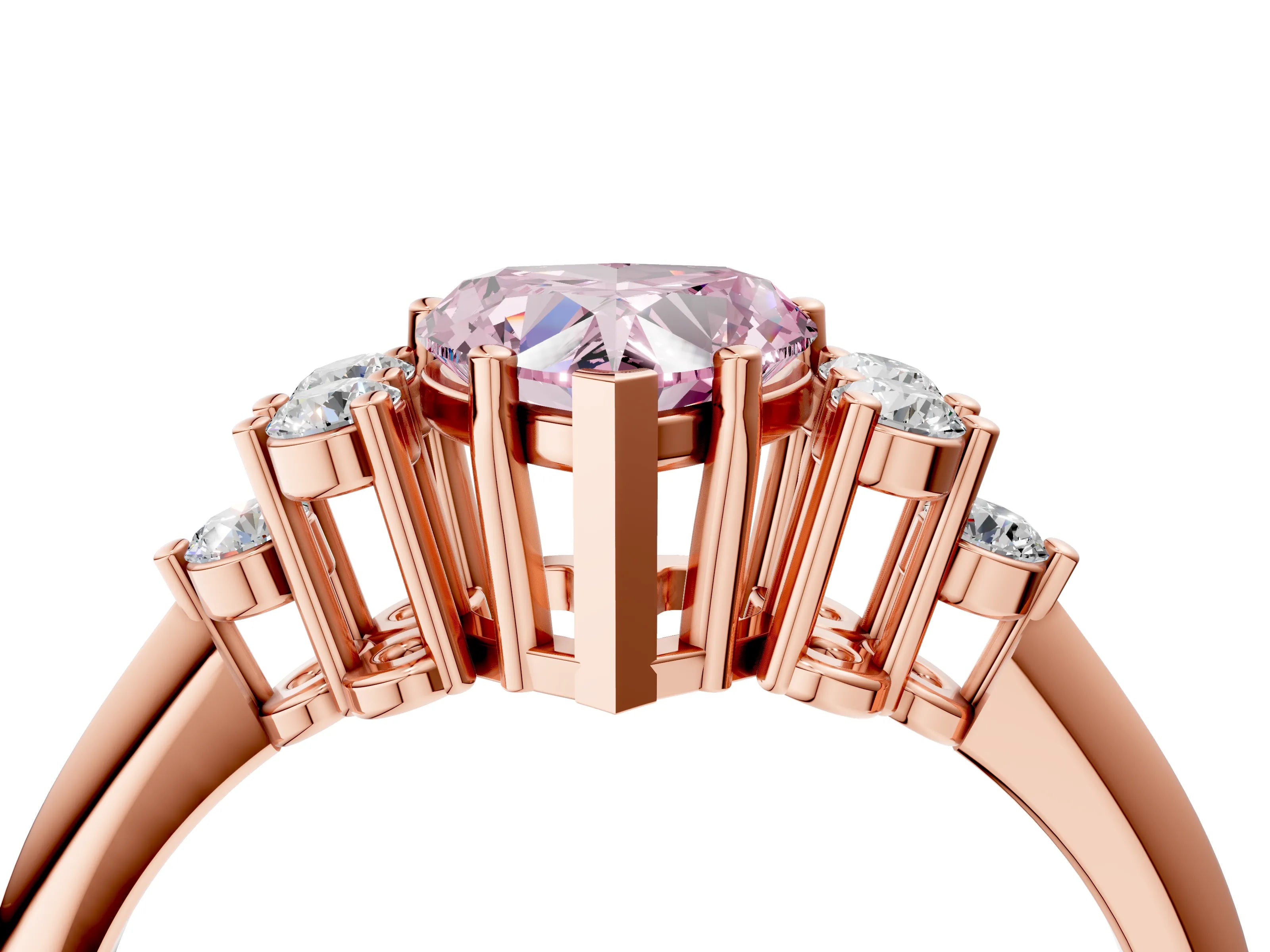 Rose gold Fancy Pink Heart Cut Cut Diamond Cluster Ring with Solitaire Band and Four-Prong Setting_16