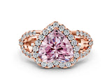 Rose gold Fancy Pink Heart Cut Cut Diamond Halo Engagement Ring with Open Split Pavé Band