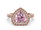 Rose gold Fancy Pink Heart Cut-Cut Diamond Halo Engagement Ring with Pave Band and Prong Setting
