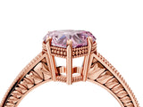 Rose gold Fancy Pink Heart Cut Cut Diamond Milgrain Pave Band Four-Prong Setting Ring_7