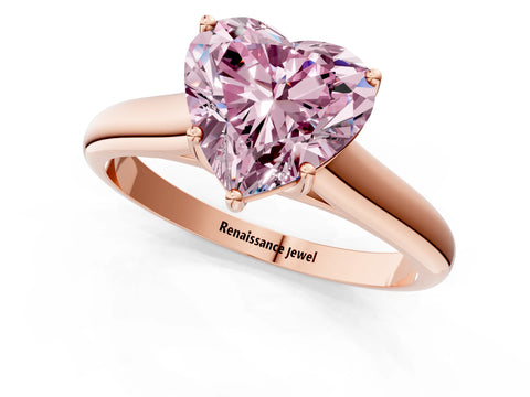Rose gold Fancy Pink Heart Cut Cut Diamond Solitaire Engagement Ring with Tapered Plain Band and Four-Prong Setting_1