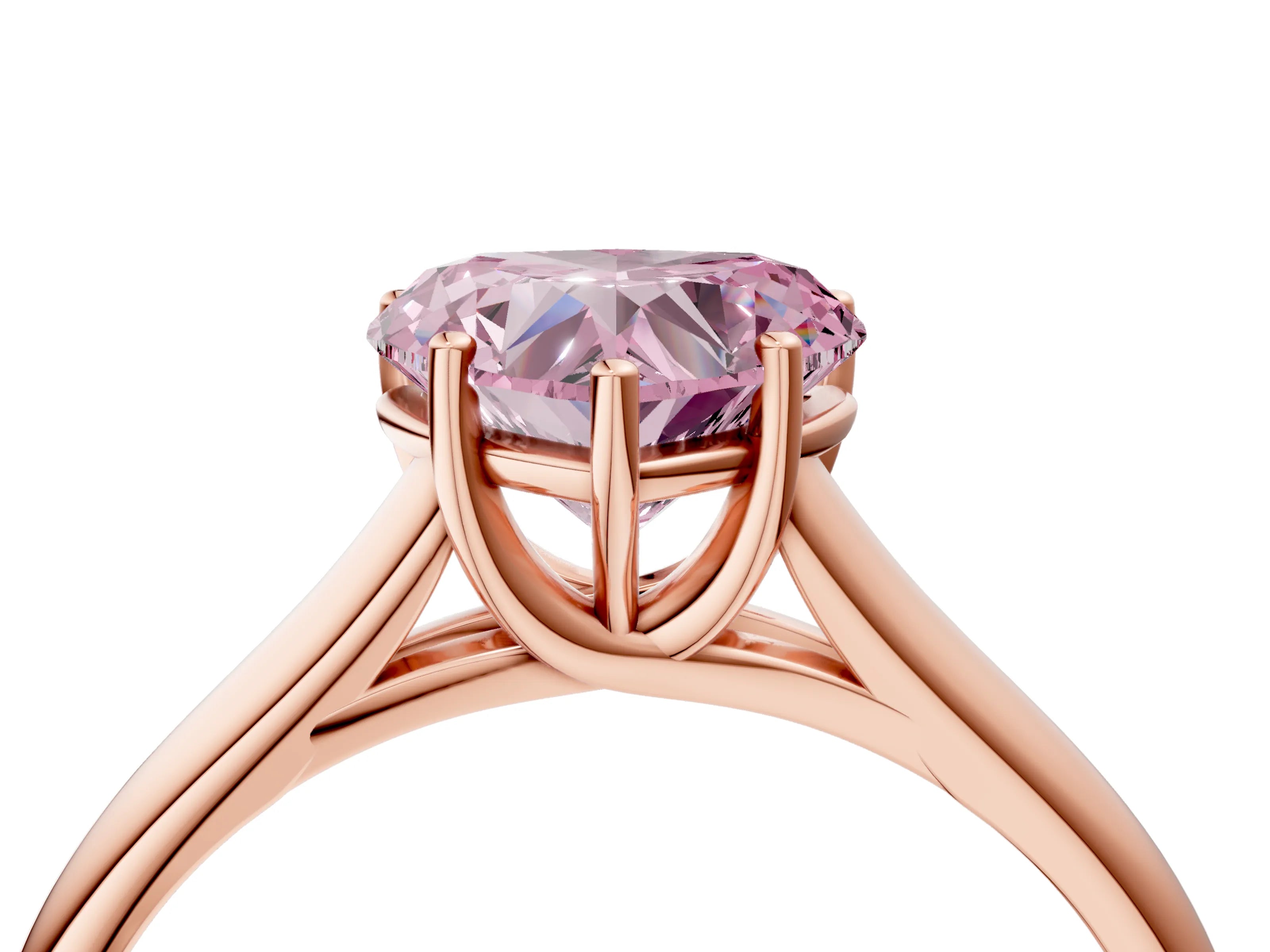 Rose gold Fancy Pink Heart Cut Cut Diamond Solitaire Engagement Ring with Tapered Plain Band and Four-Prong Setting_4