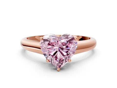Rose gold Fancy Pink Heart Cut Cut Diamond Solitaire Engagement Ring with Tapered Plain Band and Four-Prong Setting