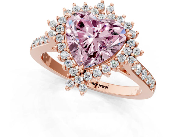Rose gold Fancy Pink Heart Cut Cut Diamond Sunburst Halo Engagement Ring with Pavé Band