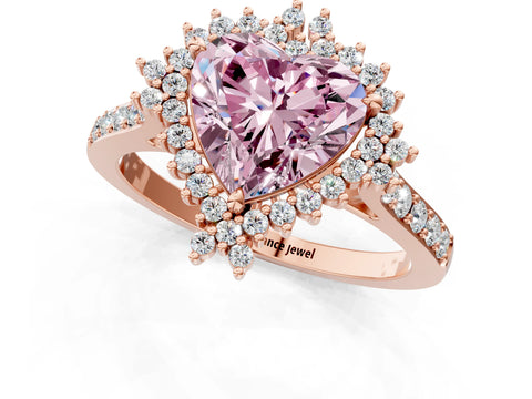 Rose gold Fancy Pink Heart Cut Cut Diamond Sunburst Halo Engagement Ring with Pavé Band_1