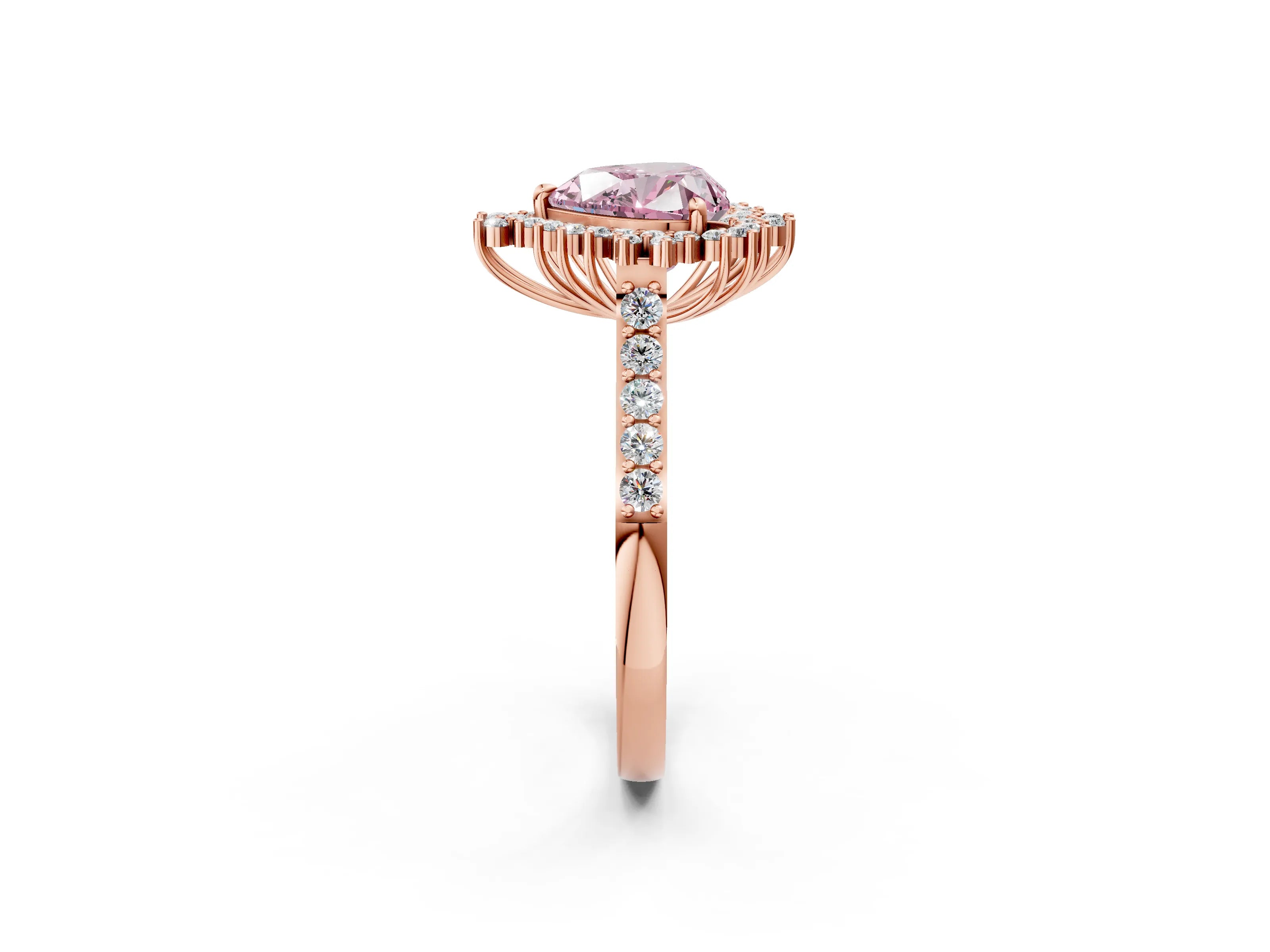 Rose gold Fancy Pink Heart Cut Cut Diamond Sunburst Halo Engagement Ring with Pavé Band_2