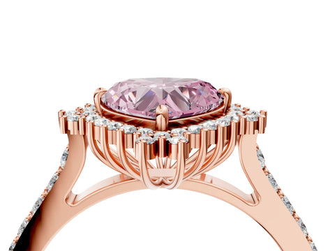 Rose gold Fancy Pink Heart Cut Cut Diamond Sunburst Halo Engagement Ring with Pavé Band_4