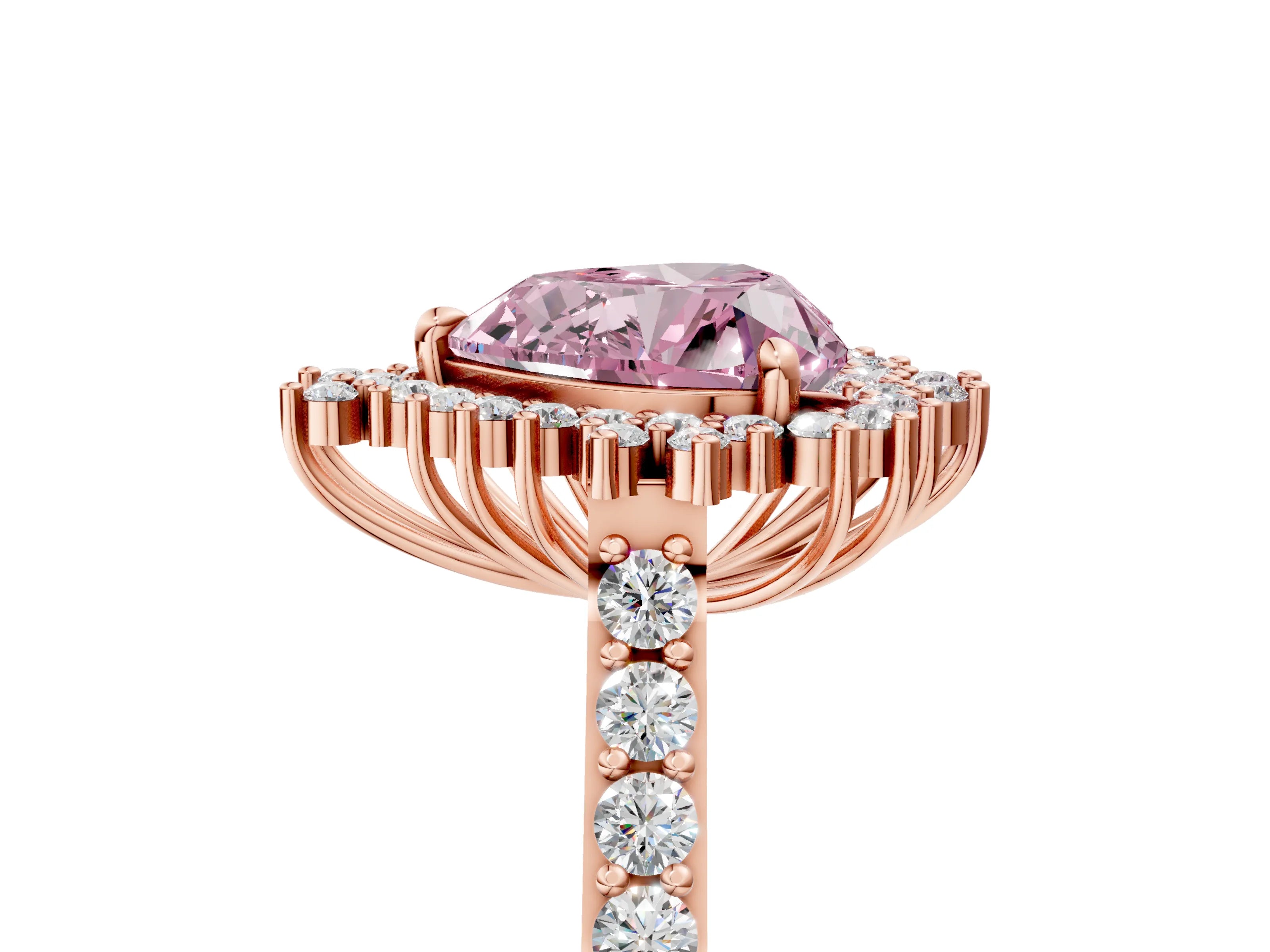Rose gold Fancy Pink Heart Cut Cut Diamond Sunburst Halo Engagement Ring with Pavé Band_5