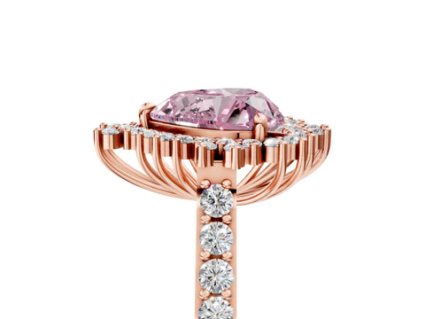 Rose gold Fancy Pink Heart Cut Cut Diamond Sunburst Halo Engagement Ring with Pavé Band_5