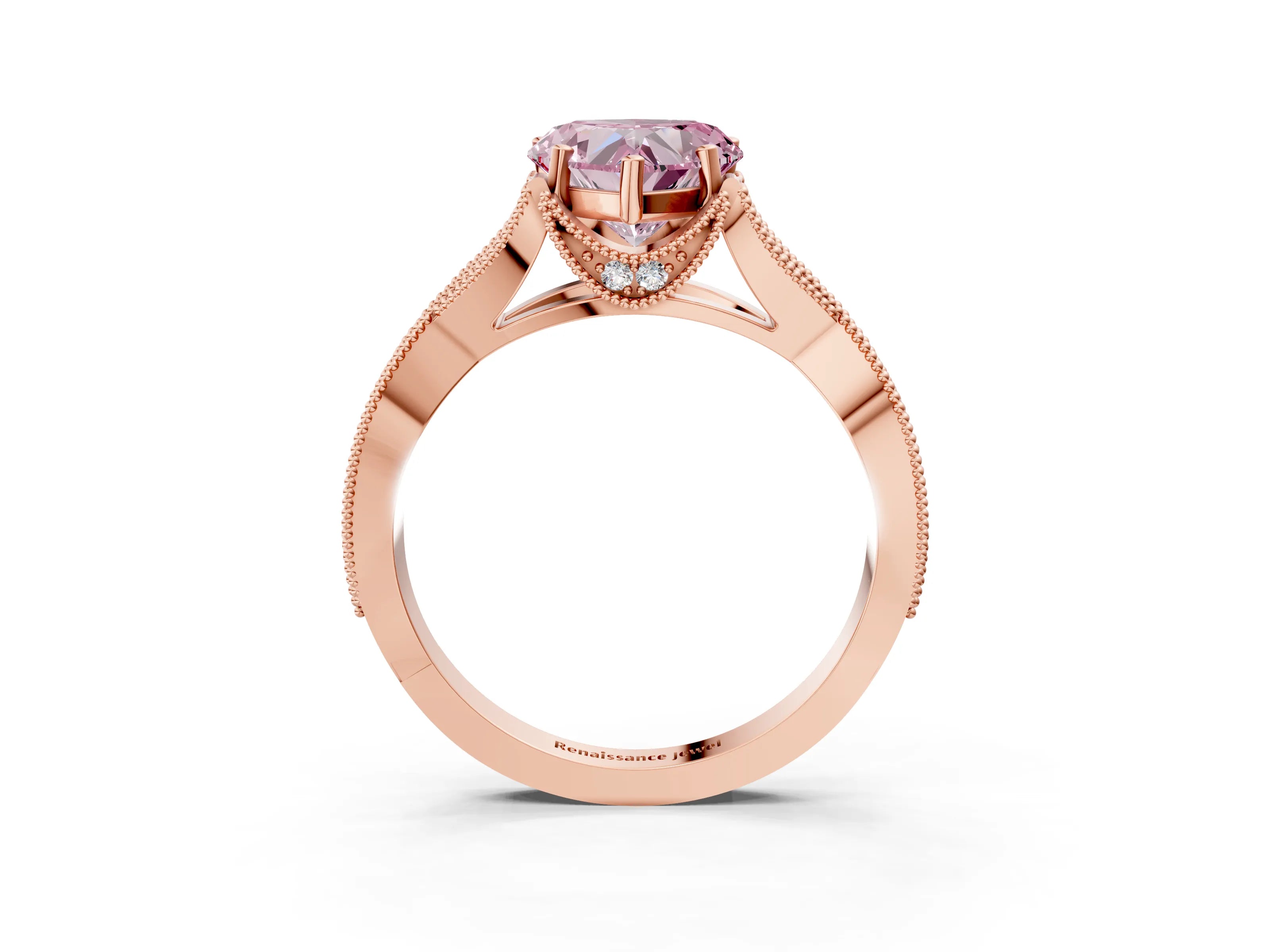 Rose gold Fancy Pink Heart Cut Cut Diamond Twisted Band with Milgrain Pave Setting and Four-Prong Setting_3