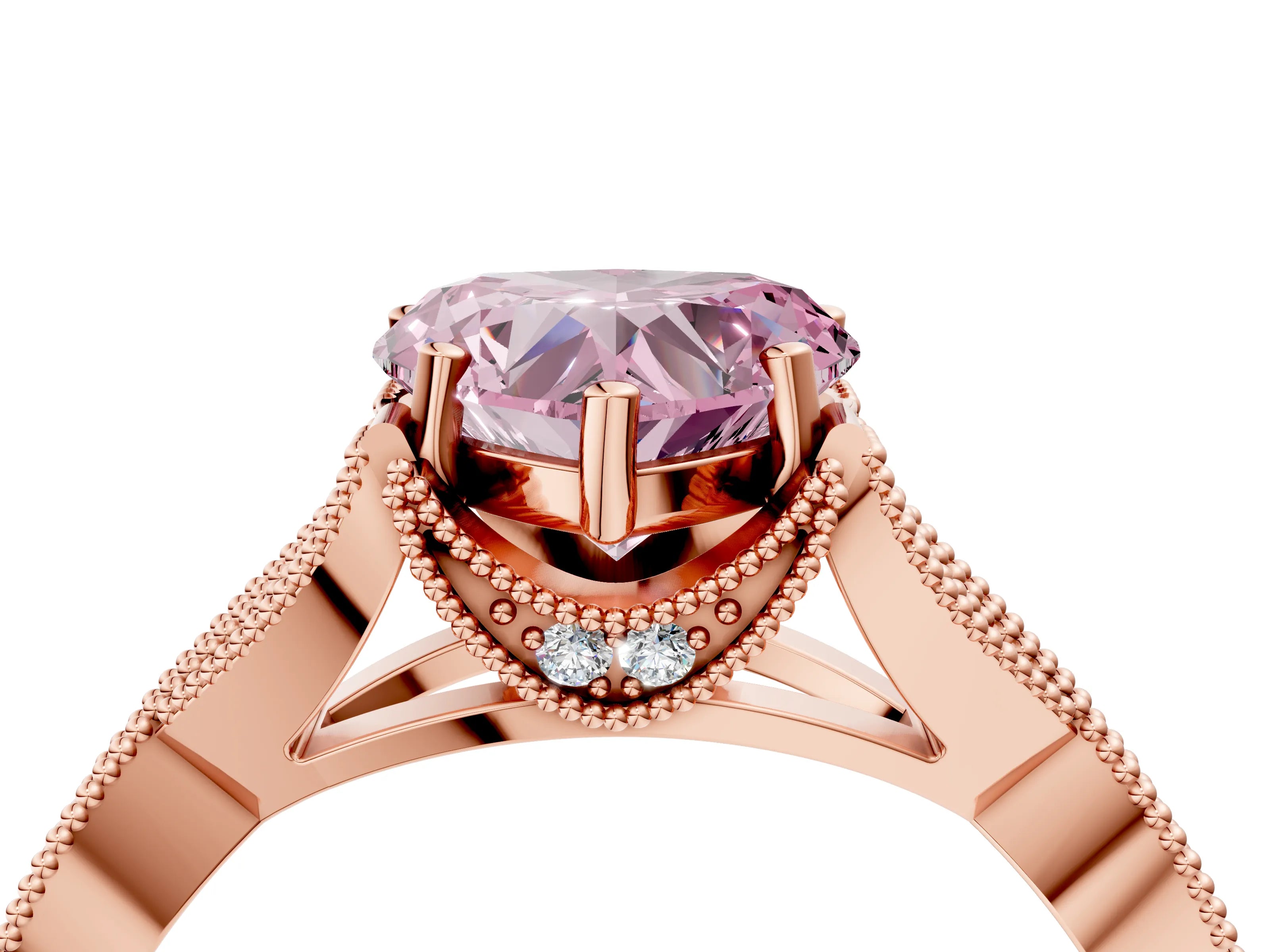 Rose gold Fancy Pink Heart Cut Cut Diamond Twisted Band with Milgrain Pave Setting and Four-Prong Setting_4