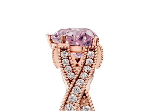 Rose gold Fancy Pink Heart Cut Cut Diamond Twisted Band with Milgrain Pave Setting and Four-Prong Setting_5