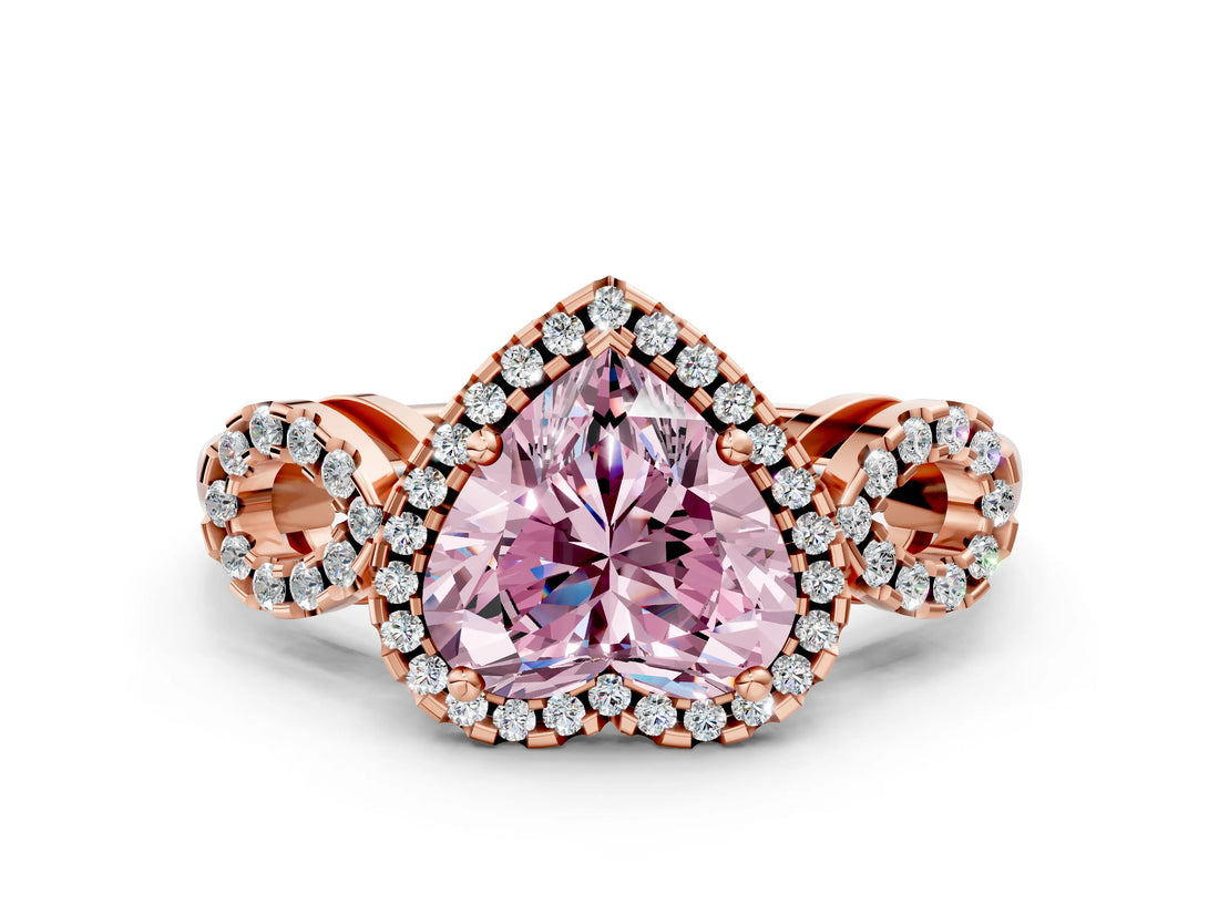Rose gold Fancy Pink Heart Cut Cut Halo Diamond Infinity Band with Four-Prong Setting
