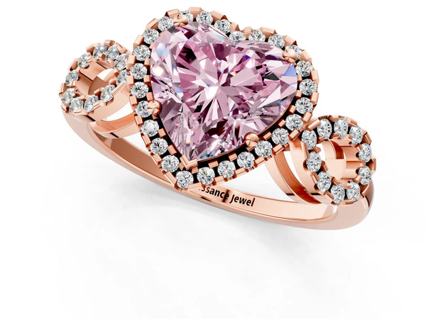Rose Gold Heart-Shaped Pave Infinity Halo Engagement Ring Setting for Fancy Pink Center