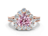 Rose gold Fancy Pink Heart Cut Cut Halo Diamond Pavé Engagement Ring with Milgrain Detailing