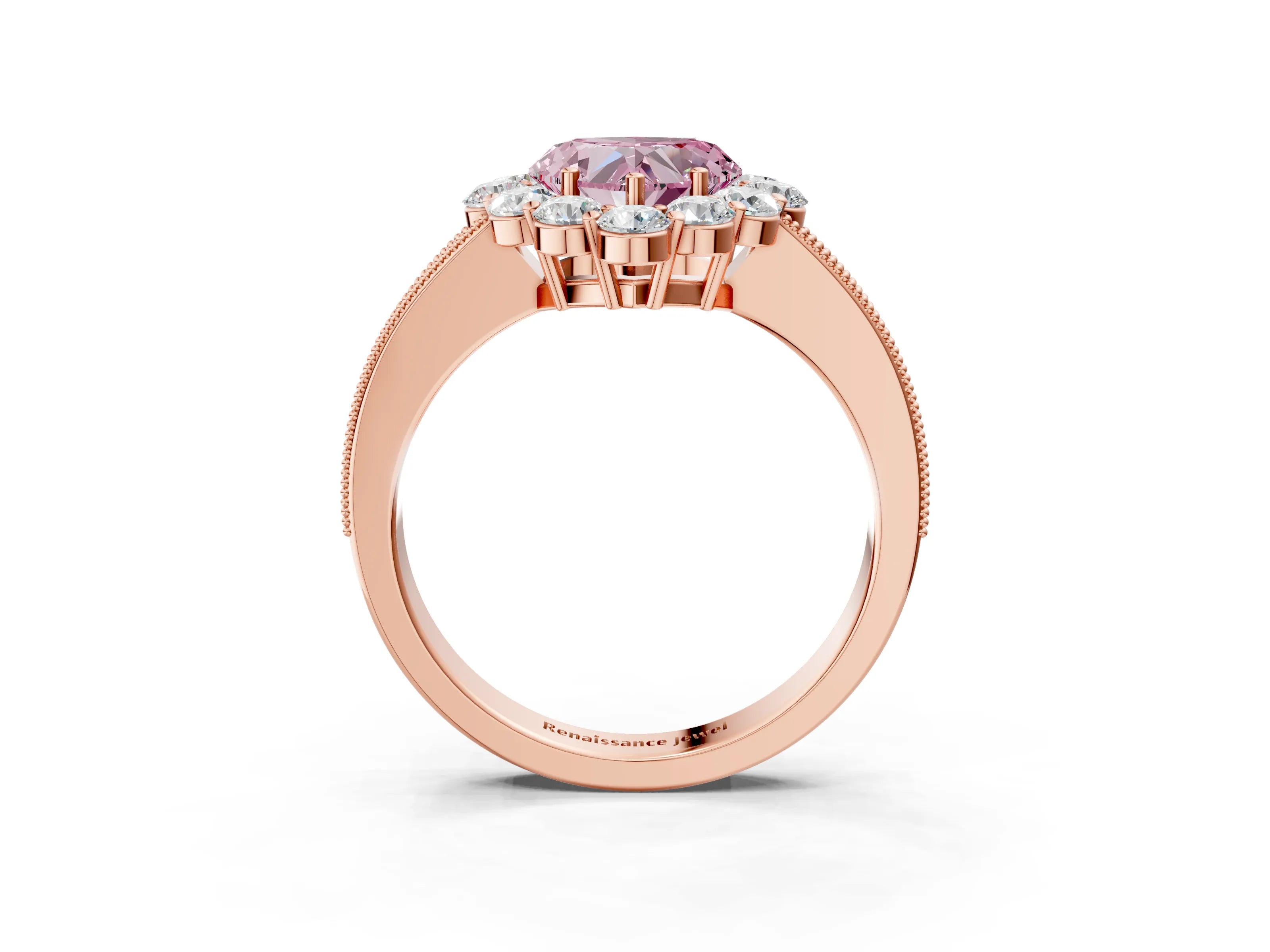 Rose gold Fancy Pink Heart Cut Cut Halo Diamond Pavé Engagement Ring with Milgrain Detailing_3