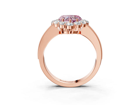 Rose gold Fancy Pink Heart Cut Cut Halo Diamond Pavé Engagement Ring with Milgrain Detailing_3