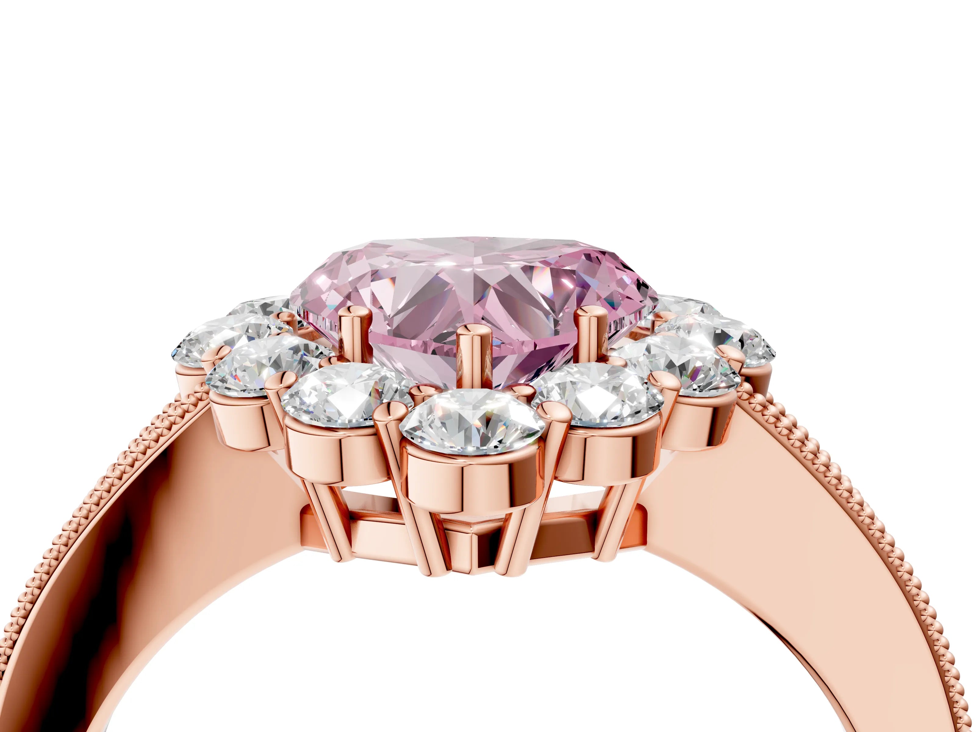 Rose gold Fancy Pink Heart Cut Cut Halo Diamond Pavé Engagement Ring with Milgrain Detailing_4
