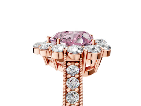 Rose gold Fancy Pink Heart Cut Cut Halo Diamond Pavé Engagement Ring with Milgrain Detailing_5