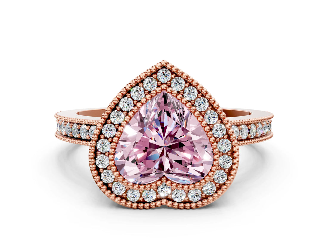 Rose gold Fancy Pink Heart Cut Cut Halo Pavé Diamond Ring