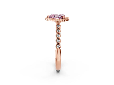 Rose gold Fancy Pink Heart Cut Cut Halo Pavé Solitaire Ring with Milgrain Band_2