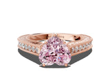 Rose gold Fancy Pink Heart Cut Cut Pave Band Milgrain Solitaire Ring