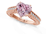 Rose gold Fancy Pink Heart Cut Cut Pave Band Milgrain Solitaire Ring_1