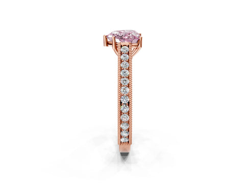 Rose gold Fancy Pink Heart Cut Cut Pave Band Milgrain Solitaire Ring_2