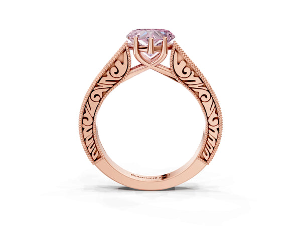 Rose Gold Heart-Shaped Vintage Pave Engagement Ring Setting for Fancy Pink Center