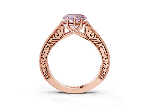 Rose gold Fancy Pink Heart Cut Cut Pave Band Milgrain Solitaire Ring_3
